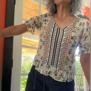Lucky Brand Floral Print Women's v Neck Loose Top